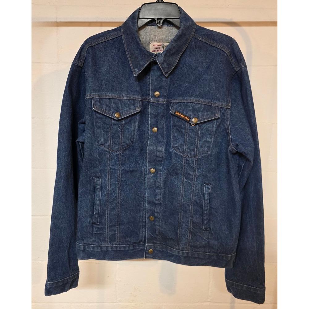 Vintage 70s Saddle King Western Denim Trucker Jacket Made in USA Blue 44 Tall